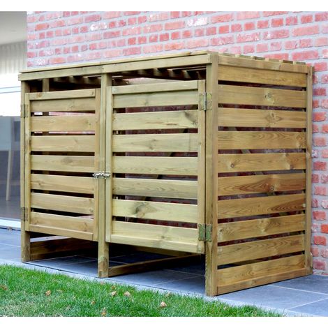 Porta bidoni da esterno Doppio 150 X 82 X 120 h.cm in Legno Trattato  - RACCOLTA DIFFERENZIATA (1/5)