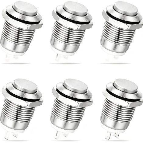 6 x 12mm Interrupteur Bouton Poussoir Momentanés Ronds,2 Broches,Normale Ouvert,12V Boutons Poussoirs en Acier Inoxydable Etanche(Tête Haute) (1/5)