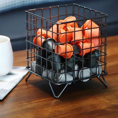 Panier De Rangement Pour Capsules De Café - En Fer Noir - 16 X 13,5 Cm - Pour Cuisine Bureau Café - 1 Pièce (1/5)