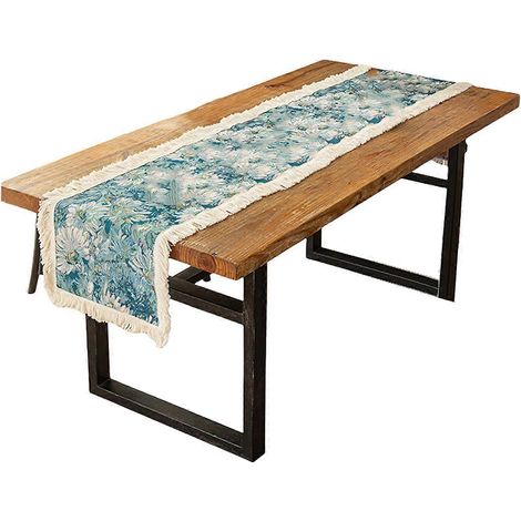 Chemin de table à motifs de pinceaux, peinture à l'huile, style bohème, décoration champêtre, idéal pour mariage, anniversaire, baby shower, dîner, 35 x 40 cm. N'oubliez pas le bleu (1/5)