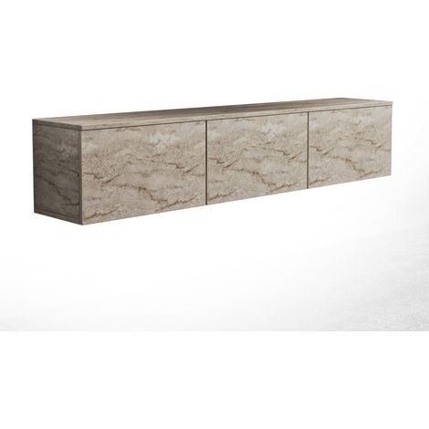 Meuble TV suspendu en bois avec éclairage LED "Neon illuminated" - 160 x 32 x 35 cm - Travertin