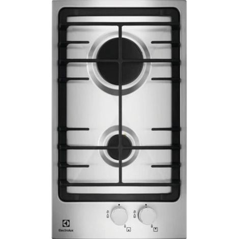 Piano Cottura a Gas Electrolux EGG3322NVX 2 Fuochi 29 Cm in Acciaio (LxP): 29x51 Griglie in Ghisa Manopole Finitura Inox Piano Cottura Compatto