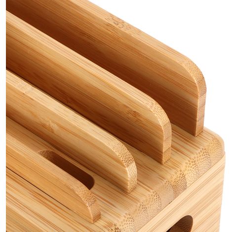 Support de rangement en bambou pour appareils mobiles (téléphone, tablette, montre), boîte de rangement de bureau, cadeau (1/5)