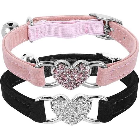 Collier Pour Chat - Forme Coeur Avec Clochette - Réglable 20-25 Cm - Pour Chatons Et Petits Chiens - Lot De 2 (1/5)