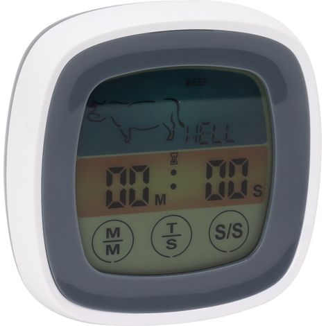 Lebensmittelthermometer mit Touch-Funktion, Digitalanzeige, Timer, Grillthermometer, grau mit weißem Mittelrahmen (1/5)
