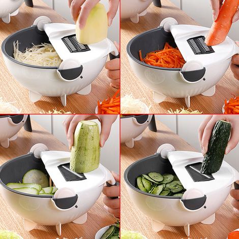 Multifunktionaler Küchensiebkorb, handschützende Gemüsereibe, Hobel für Kartoffeln, Karotten, Obst und Gemüse (1/4)