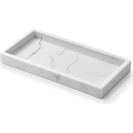 Plateau Salle de Bain, Plateau Rectangulaire en Résine Aspect Marbre Blanc pour Salle de Bain, Cuisine ou Commode, Savon, pour Parfum et Bijoux (20 x 10 cm) (1/5)