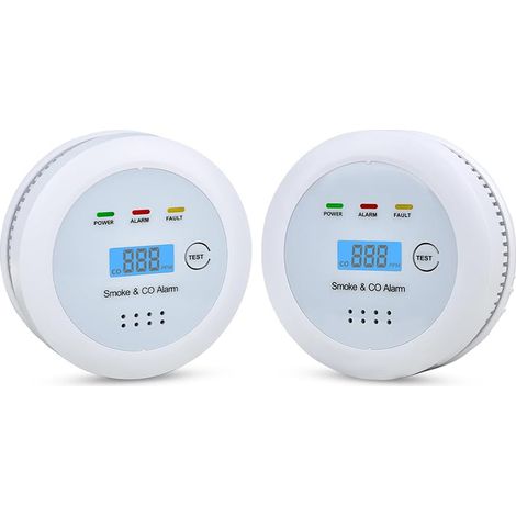 2 Detector de humo y monóxido de carbono 2 en 1 con pantalla LCD-Alarma contra incendios y CO de 85 dB,para oficina y taller de seguridad en el hogar (1/5)