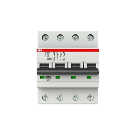 ABB S204P-C10 2CDS284001R0104 S204P Circuit Breaker, 4P, 10A, C-Curve, Screw Terminals - 25KA (4 Modules) (1/3)