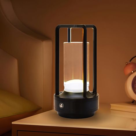 Lampe de Table sans Fil Rechargeable, Lampe de Chevet Tactile 3 Couleurs Luminosité Réglable Lampe Nuit pour Chambre Salon Café Bistro Restaurant, Noir (1/5)