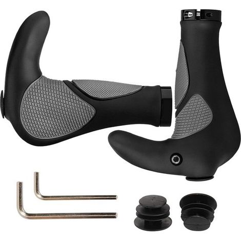 Manopole ergonomiche per manubrio di biciclette, adatte sia per mountain bike che per city bike, in gomma antiscivolo. (1/5)