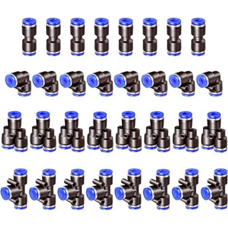 32 pcs Bleu Raccords Rapides pneumatiques, Raccords Rapides Pneumatiques Tuyau Pneumatique Connecteur 4 Formes, Droits Type/Coudés Type/Y Type/T Type/Combo Connecteur Pneumatique(10mm) (1/5)