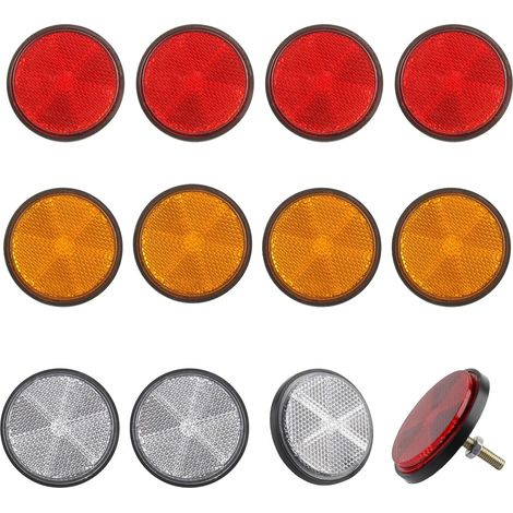 12 réflecteurs ronds de 60 mm de diamètre pour vélos. Vis et écrous inclus pour caravanes, remorques et poteaux réfléchissants. (1/5)