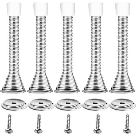 5 federbelastete Türstopper aus Metall zur Wandmontage, lange silberne Türstopper, verchromte Türstopper, Türstopper aus Edelstahl und Gummi, universelle Türstopper für den Innenbereich (1/5)