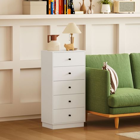 Cassettiera/credenza con 5 cassetti, realizzata in legno composito in stile moderno, 47 x 29 x 95 cm, bianca (1/5)