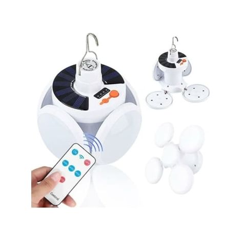Lampe solaire de camping, lanterne suspendue avec télécommande, étanche IP65, rechargeable et étanche, 5 modes de charge-AquaForge