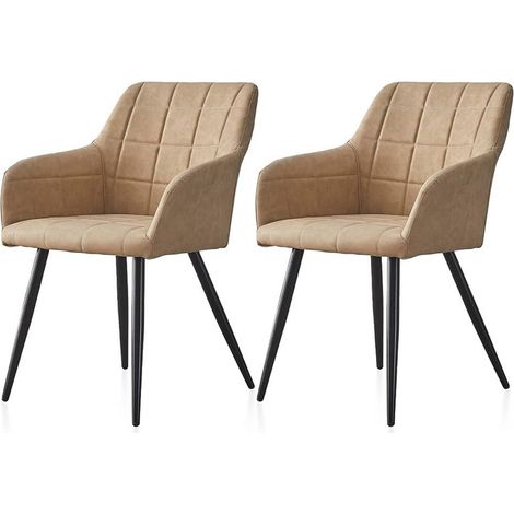 Lot de 2 Chaise de Salle à Manger Chaise de Cuisine rembourrée en métal Pied, Faux Cuir Chaises, Beige (1/5)