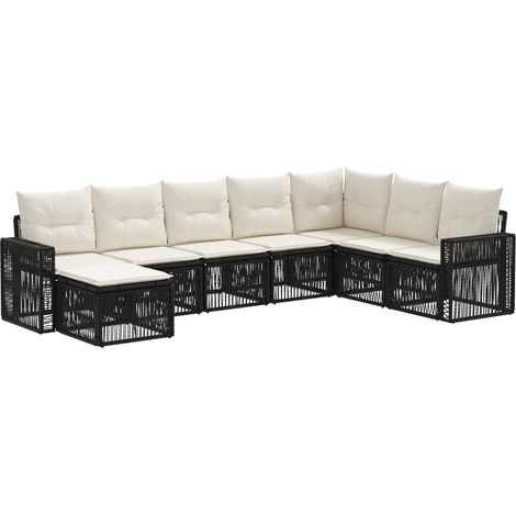 Gartensofa-set 8 pcs Schwarz und Cremeweiß Poly-Rattan vidaXL