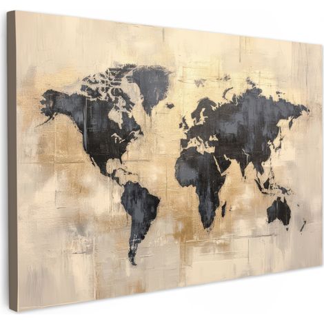 TABLEAU SUR TOILE Carte du monde - Or - Noir - Abstrait Toile Decoration Murale Grand 140x90 cm