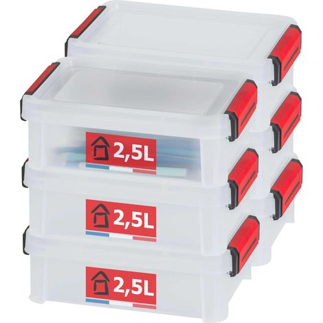 Sundis Clip'N Store, set di 6 scatole portaoggetti da 2,5L in plastica trasparente, rinforzata con coperchio a clip, adatte al contatto alimentare, pareti diritte, impilabili e combinabili (1/5)