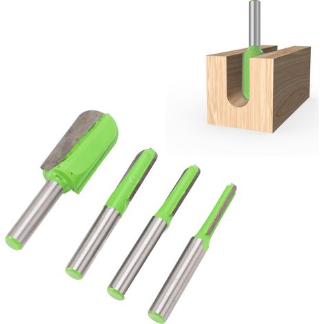 Set mit 4 hellgrünen Holzfräsern mit dunkler, abgerundeter Unterseite und Profilfräsern mit abgerundeter Unterseite (1/5)