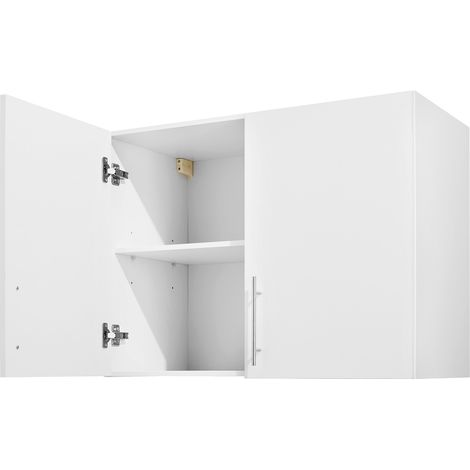 Mophorn Armario de Pared Colgante para Lavandería, Espacioso y Versátil, con 2 Niveles y Estante Ajustable, 2 Puertas, Ideal para Cocina, Baño y Lavandería, 40,6 x 81,3 x 61 cm, Color Blanco (1/5)