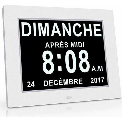 Elektronische 8-Zoll-LCD-Uhr – Großes, klares Display – Automatische Dimmfunktion – 8 Sprachen – ABS-Material – 350 cd/m² Helligkeit – Versaillesfr