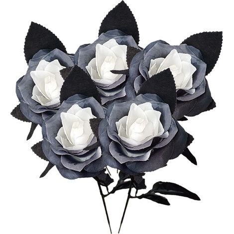 Simulation Rose Fausse Fleur Noir Blanc Intérieur Unique, Flore De Fleur Réaliste pour La Maison Garden Party Décorations d'halloween (Z) (1/5)