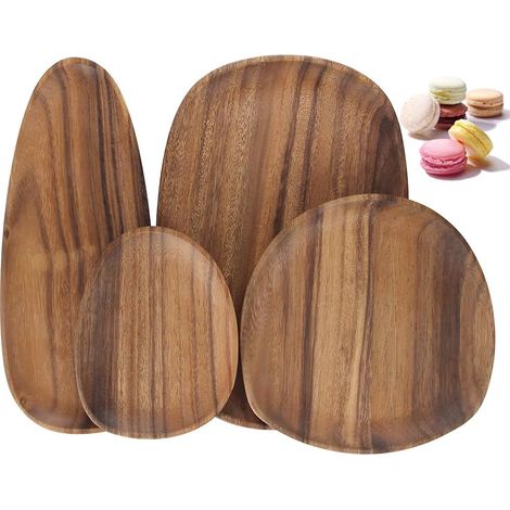 Lot de 4 Plateaux en Bois d’Acacia – Polyvalents et Durables