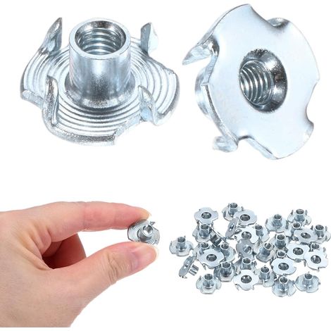 50-Pack M5x8mm T-Nut, Acier Au Carbone Insert Fileté À 4 Griffes Pour Bois/Prise D'Escalade/Meuble, Fixations Résistantes À La Corrosion (1/5)