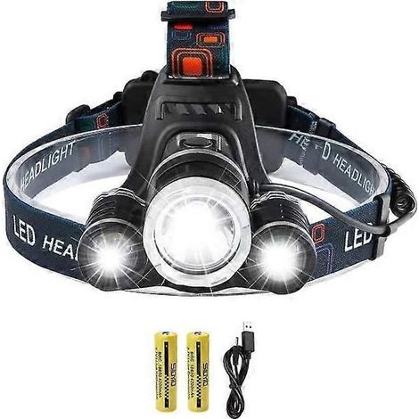 Lampe frontale LED rechargeable, lampe frontale 5000 lumens, lampe frontale LED T6 ultra-lumineuse, lampe frontale étanche avec 2 batteries. (1/5)