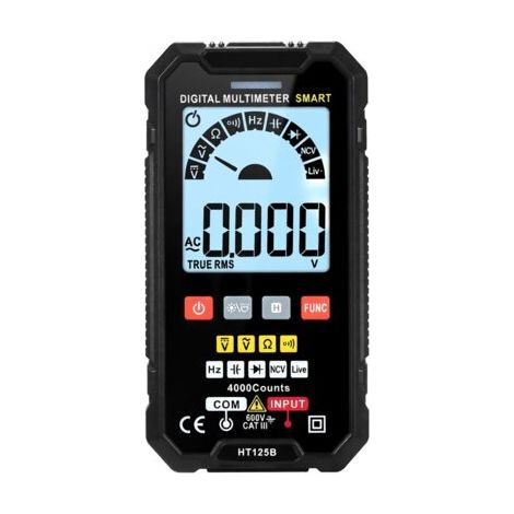 Multimètre HABOTEST HT125B True RMS 4000 points, auto gamme, écran LCD rétroéclairé, voltmètre 600V AC/DC, lampe LED (1/5)