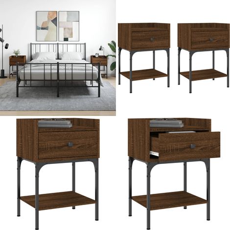 Nachttische 2 Stk. Braun Eichen-Optik 40,5x31x60 Holzwerkstoff - Nachttische - Holznachtschränke - Eiche Optik - Wohnzimmermöbel - Schlafzimmerschreibtisch - Home & Living (1/5)