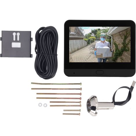 Écran LCD IPS de 4,3 pouces Visionneuse de judas numérique Grand angle de 120 degrés Système d'interphone vidéo WiFi 1080P avec vision nocturne Détection de mouvement Noir.