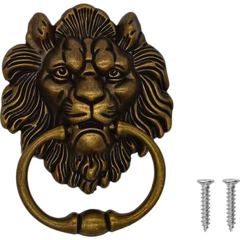 Heurtoir Tête De Lion - 1 Pièce - Alliage De Zinc - Design Rétro - Pour Porte Et Meuble - Bronze 156x118mm (1/5)