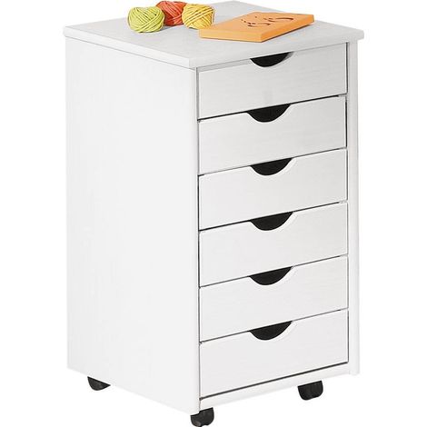 Dmora Cajonera de oficina con seis cajones con ruedas, color blanco, 36 x 65 x 40 cm, con embalaje reforzado (1/3)