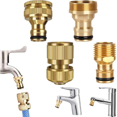 Adattatore per rubinetto per tubo da giardino 4 pezzi, connettore per tubo da giardino 15/21, adattatore per rubinetto 2 in 1, connettore per tubo da giardino in ottone, connettore rapido per tubo da  (1/5)