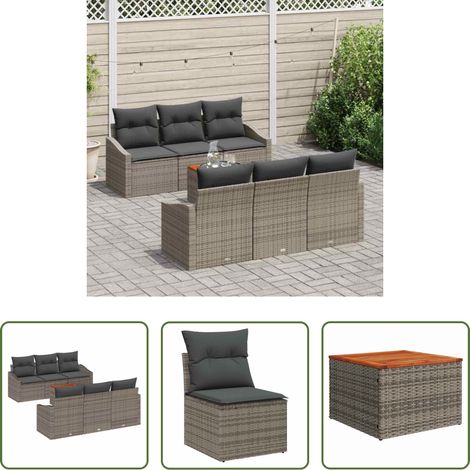 vidaXL Jardin -  Ensemble de canapé de jardin avec coussin 7 pcs Gris polyrotin (1/5)