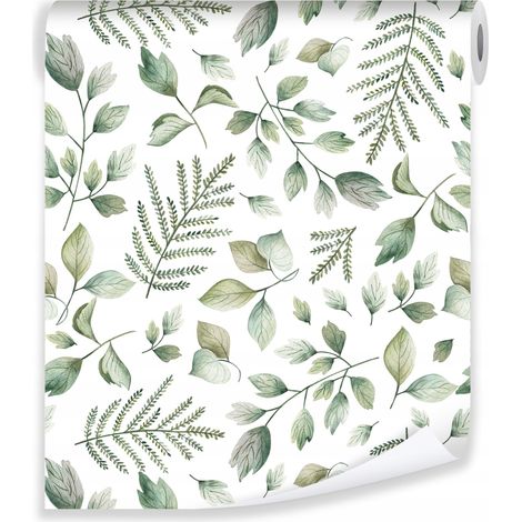 Papier peint avec motif de feuilles vertes sur intissé pour décorer les murs du salon – rouleau 0,5 x 10 m, papier peint intissé Wallarena (1/3)