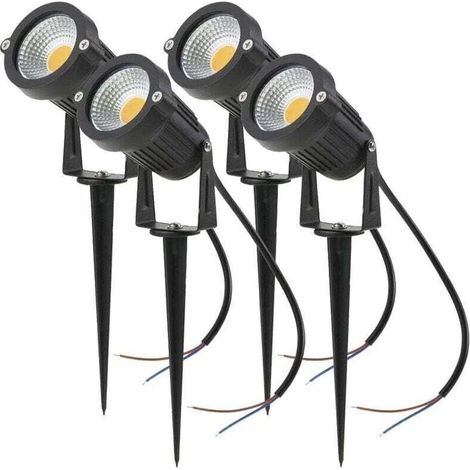 Lot de 4 spots LED COB 5 W, orientables 220 V, avec piquet, éclairage extérieur, jardin, terrasse (blanc) (1/4)