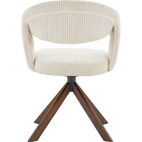 Lot de 2 chaises pivotantes rétro. Chaises de salle à manger blanc crème avec rayures verticales et pieds en bois massif couleur noyer, rotation silencieuse à 360° et dossier incurvé. Convient à la sa (1/5)