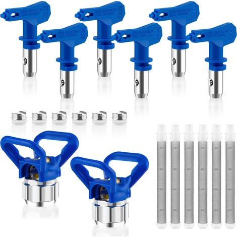 Kit de 14 pièces pour pistolet à peinture sans air : 6 buses réversibles, 6 filtres et 2 protections pour buses. Idéal pour la peinture de maisons et d'habitations. (1/5)