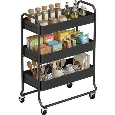 Küchenwagen, 3 Körbe, 4 Rollen, Metall, Schwarz