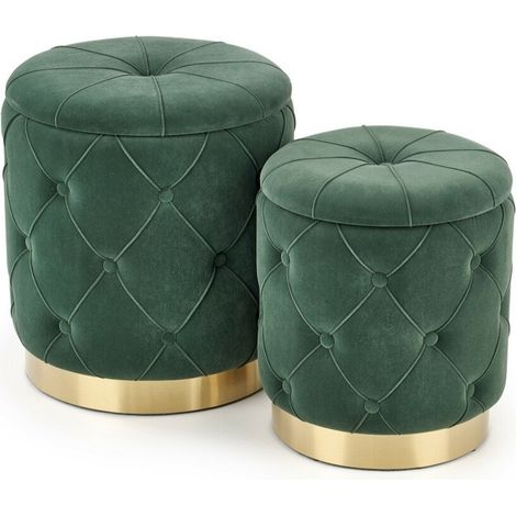 Conjunto de pufs Houston 1154, Verde oscuro, 44x0x0cm, Diámetro: 40, Tapiz, 0, Caja de almacenamiento