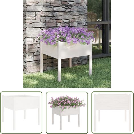 The Living Store Pflanzkübel Weiß 70x70x70 cm Massivholz Kiefer - Blumenkübel - Holzpflanze - Kiefernbox - Gartentöpfen - Outdoor Dekoration (1/5)