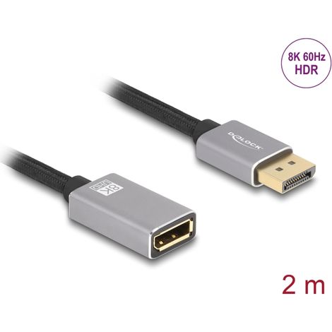Delock Alargador DisplayPort 8K 60 Hz 2 m gris metal sin pestillo