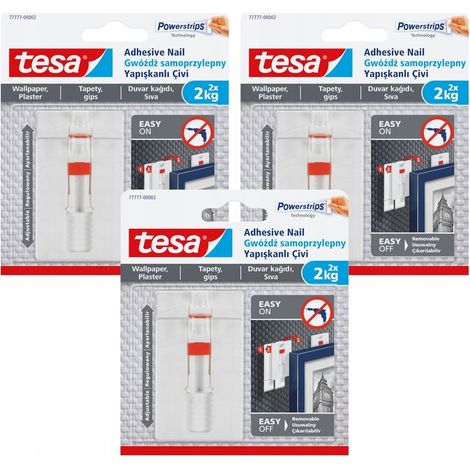 Ganci autoadesivi regolabili TESA fino a 2 kg per carta da parati e intonaco, 2 pezzi x 3