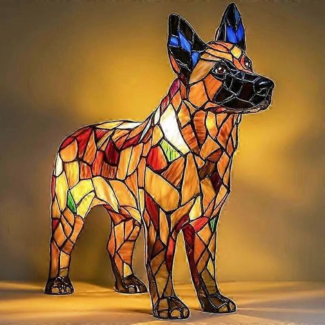 Nouvelle série Chien - Ornement en résine - Veilleuse LED - Statuette animale artistique - Lampe de table créative pour la maison ou le bureau - Taille : Berger