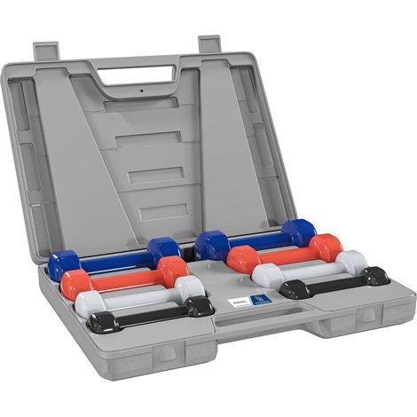 Ensemble d'haltères 10 Kg en métal avec mallette - 4 paires de poids ajustables pour fitness et musculation à domicile (1/5)