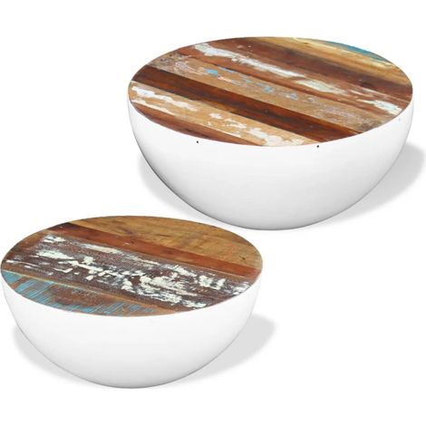 Set di 2 tavolini bassi a forma di ciotola in legno di recupero bianco 020042093